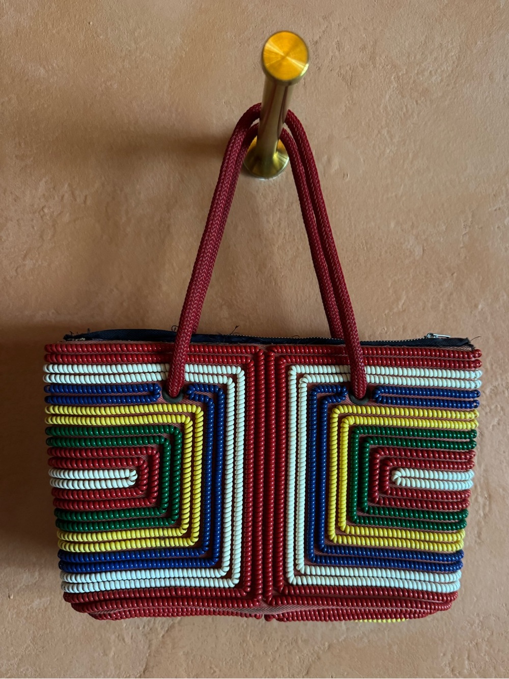 Vintage 1940s Telephone Cord Purse Rainbow Geometric Coil Handbag